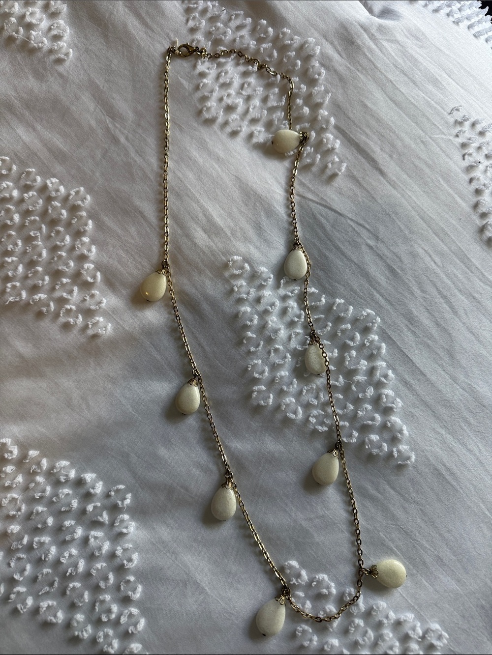 Gold Chain Necklace with Cream Teardrop Charms - Women Jewelry